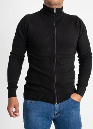 Мужской свитер демисезонный, кофта на молнии черная с воротом стойка