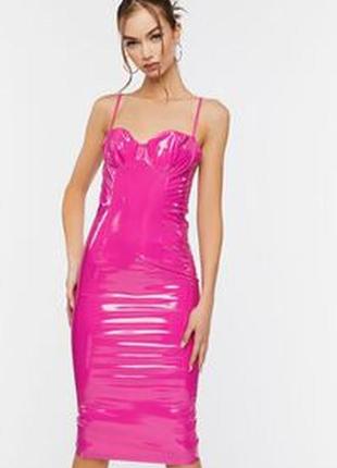 Нова сукня barbie style, яскраво-рожева, штучна лакована шкіра