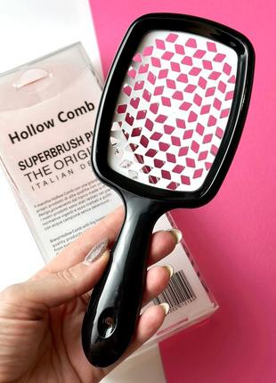 Гребінець для волосся superbrush plus hollow comb, чорний/білий2 фото