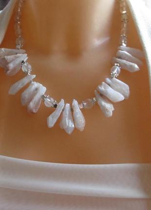 Кольє необроблений гірський кришталь, срібний гематит