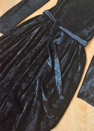 Велюровое платье миди с поясом чернре платье гафре сукня7 фото