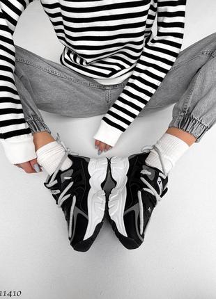 Черные с серым кожаные резиновые массивные кроссовки на белой высокой массивной грубой подошве платформе7 фото