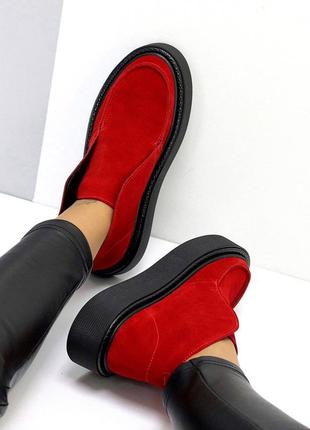 36-41 рр ботинки лоферы натуральная кожа/замша на платформе черный, бежевый, малиновый, пудра