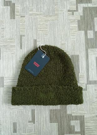 Шапка тедді levi's levis в'язана біні beanie хакі7 фото