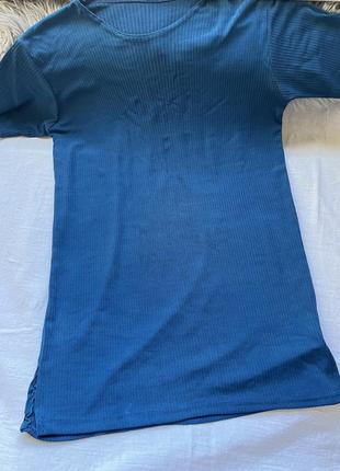 Удлиненная футболка , платье в рубчик , синяя футболка в рубчик4 фото