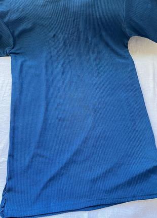Удлиненная футболка , платье в рубчик , синяя футболка в рубчик3 фото