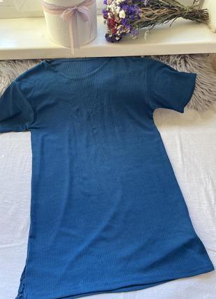 Удлиненная футболка , платье в рубчик , синяя футболка в рубчик2 фото