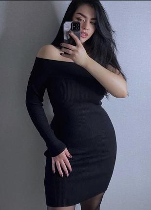Платье платье в рубчик на одно плечо черное теплое платье misspap