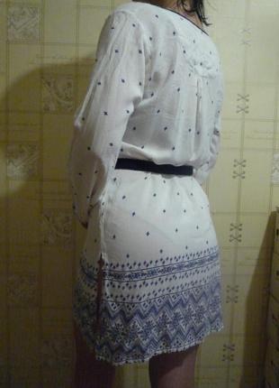 Jiguid вишиванка сукня сорочка пляжна туніка біла синій орнамент віскоза бохо етно3 фото