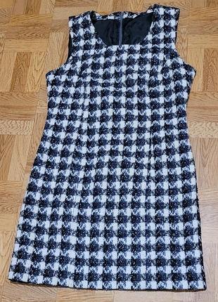 Сарафан теплый в черно- белую клетку букле на подкладке