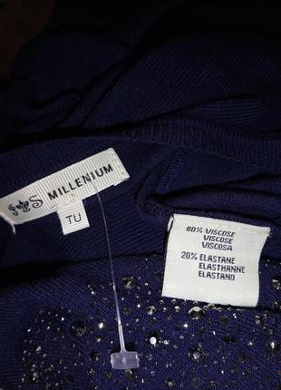 Стильный,стрейч,синий свитер-туника с стразами,мега батал-оверсайз,millenium tu9 фото