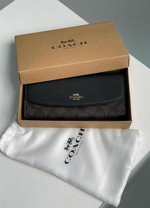 Кошелек coach signature pvc slim envelope wallet black/brown1 фото