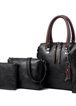 Женская сумка набор 4 в 1 комплект сумочка клатч визитница на плечо + брелок2 фото