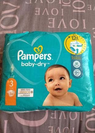 Памперси pampers baby dry 3 6-10 кг 34 шт підгузники підгузки памперсы