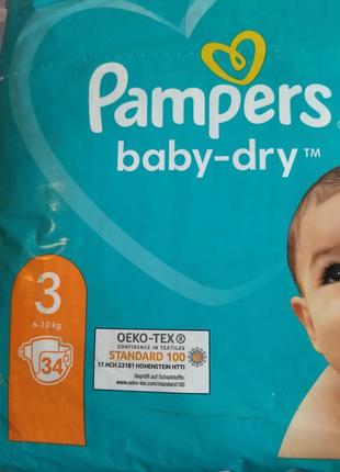 Памперси pampers baby dry 3 6-10 кг 34 шт підгузники підгузки памперсы2 фото