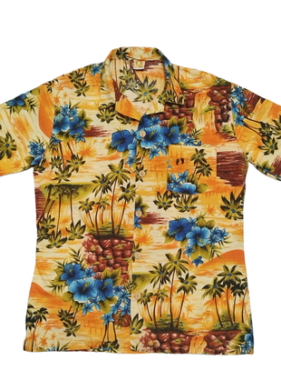 Мужская винтажная гавайская рубашка vintage 1970s hang ten hawaiian aloha shirt/pacific legend/tommy bahama