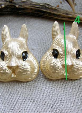 Необычные золотистые серьги заяц кролик сережки с зайцем кроликом. цвет золото2 фото