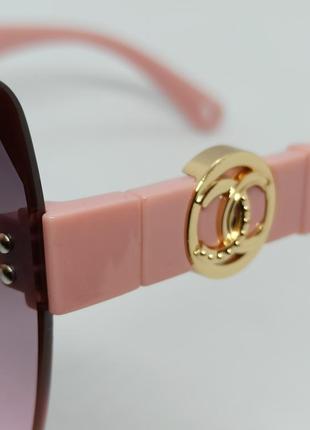 Очки в стиле chanel женские солнцезащитные безоправные серо розовый градиент с золотым логотипом10 фото