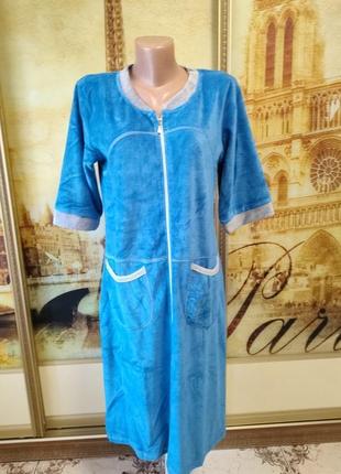 Натуральный качественный велюровый батал халат на замке хл-4хл. туречева