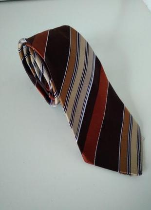 Шикарный стильный галстук краватка в коричневую и бежевую полоску англия