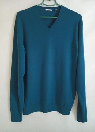 Темно бірюзовий пуловер вовна розмір м від uni qlo