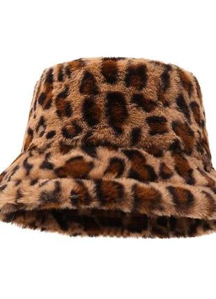 Женская меховая шапка панама с леопардовым узором панама пятнистая шляпа горшок размер one size