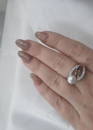 Шикарное серебряное кольцо 925 пробы с золотом 375 пробы и жемчужиной3 фото