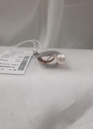 Шикарное серебряное кольцо 925 пробы с золотом 375 пробы и жемчужиной4 фото