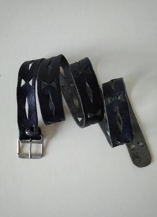 Пояс ремешок ремень пасок кожаный черный с металлической пряжкой