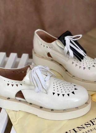 Кожаные итальянские 🇮🇹 белые туфли на толстой подошве twin set 37-38 размер3 фото