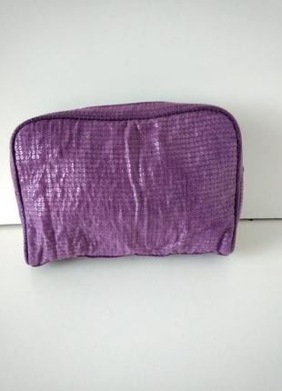 Фиолетовая мягкая текстильная сумочка косметичка на молнии1 фото