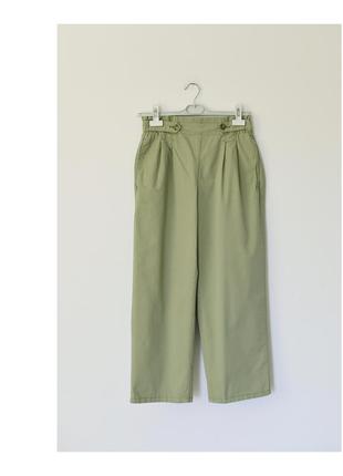 Стильні жіночі штани. бавовняні штани зелені. широкі брюки бавовна2 фото
