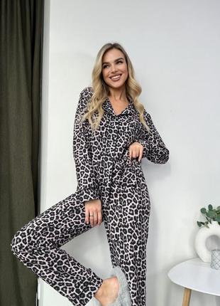 Стильная пижама леопард, леопардовая пижама рубашка и брюки, женская сильная пижама рубашка и брюки, пижамный комплект3 фото