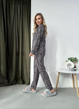 Стильная пижама леопард, леопардовая пижама рубашка и брюки, женская сильная пижама рубашка и брюки, пижамный комплект6 фото