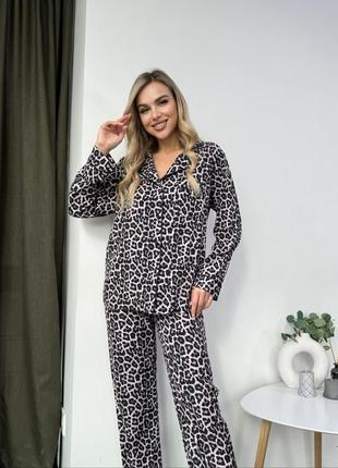 Стильная пижама леопард, леопардовая пижама рубашка и брюки, женская сильная пижама рубашка и брюки, пижамный комплект4 фото