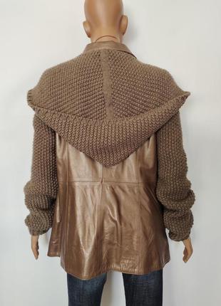 Женская стильная натуральная кожаная куртка с вязкой, р.xl/2xl7 фото