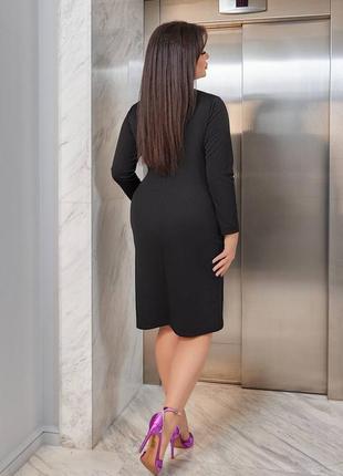 Женское платье с высоким горлом большого размера, платье батал свободного кроя черная4 фото