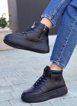 Женские хайтопы ботинки кроссовки демисезонные черные!2 фото