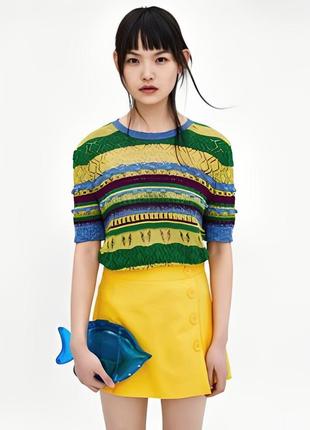 Zara knit светр в'язаний крючком з коротким рукавом техника кроше