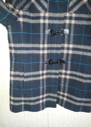 Люкс бренд gil bret синее прямое шерстяное пальто в клетку с капюшоном virgin wool4 фото