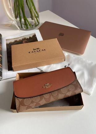 Женский кошелек coach signature pvc slim envelope wallet brown