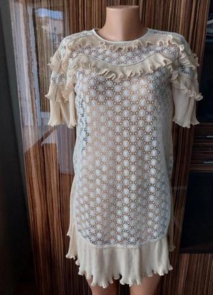 Бежевое кружевное ажурное платье премиальный люксовый бренд sandro paris1 фото