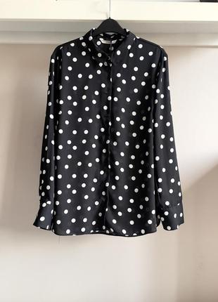 Чорна шифонова блуза в білий горох