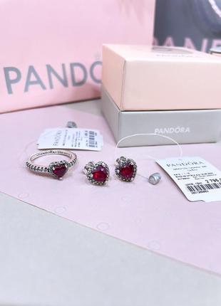 Новое оригинальная бирка серебро пандора набор комплект серебряное кольцо серьги красное сердце искренние чувства камень красный s925 ale