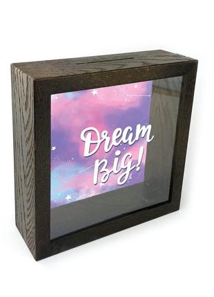 Дерев'яна копілка (скарбничка) 20*20 см "dream big" скринька-коробка на гроші2 фото