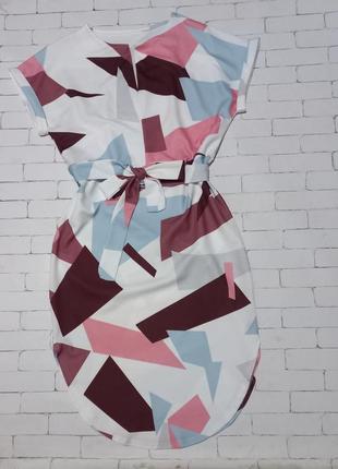 Shein lune платье в геометрический принт с поясом и вырезом5 фото