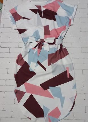 Shein lune платье в геометрический принт с поясом и вырезом6 фото