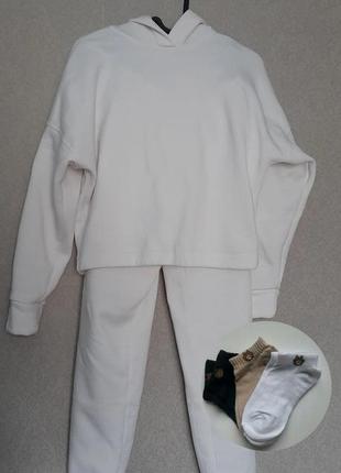 Белый, флисовый спортивный костюм + подарок 🤍