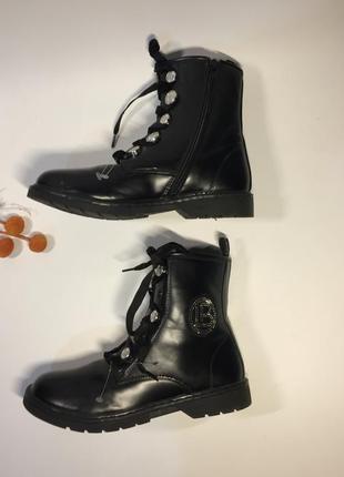 Черные женские ботинки черные шнурок и молния стелька 22 см. н41873 фото