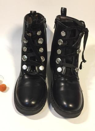 Черные женские ботинки черные шнурок и молния стелька 22 см. н41875 фото